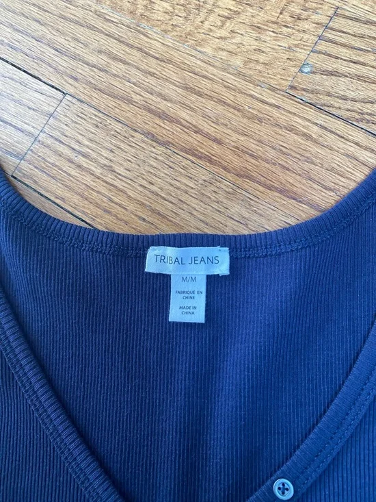 TRIBAL Navy Ribbed Henley Tank Top, Sz M, NWT - Picture 2 of 8